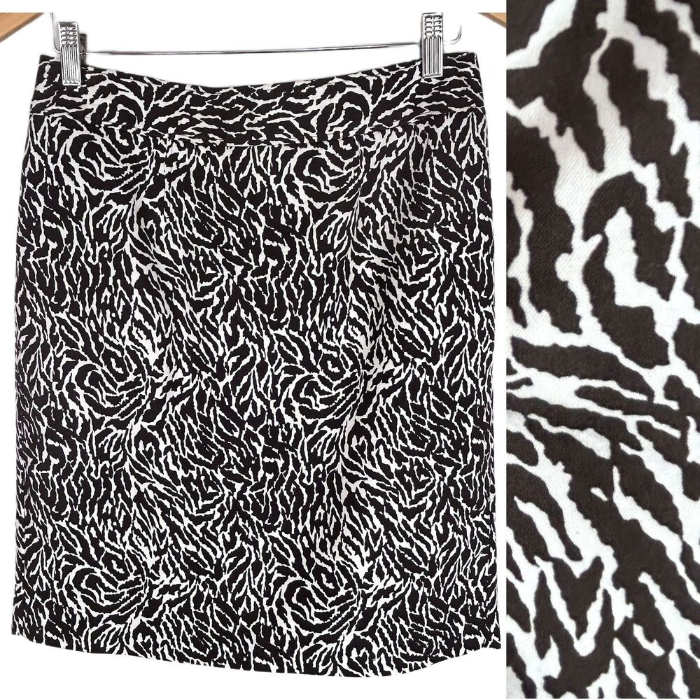 Ann Taylor Skirt 10 Brown White Animal Print Cotton/Silk Straight Knee Length